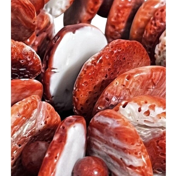 Navajo Spiny Oyster Necklace w Chunky Red Orange Beads Silver Plated Toggle EUC - Picture 10 of 13